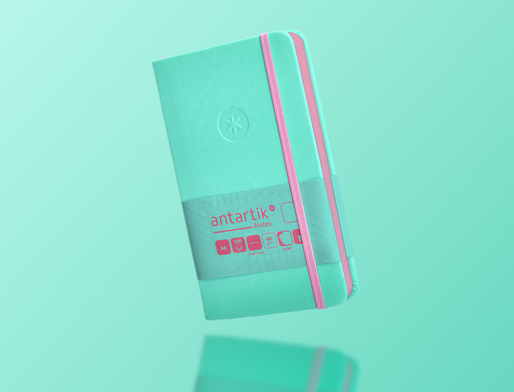 CADERNO COM ELASTICO ANTARTIK NOTES CAPA DURA A6 LISO ROSA E TURQUESA 100 FOLHAS 80 GR FSC