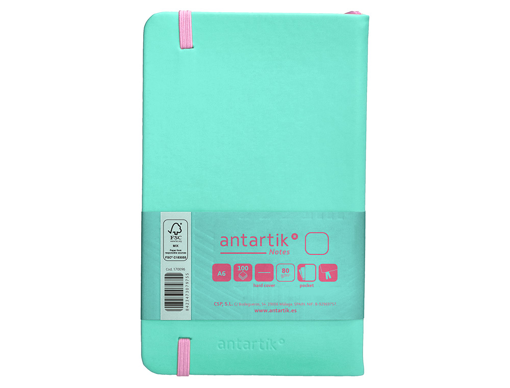 CADERNO COM ELASTICO ANTARTIK NOTES CAPA DURA A6 LISO ROSA E TURQUESA 100 FOLHAS 80 GR FSC