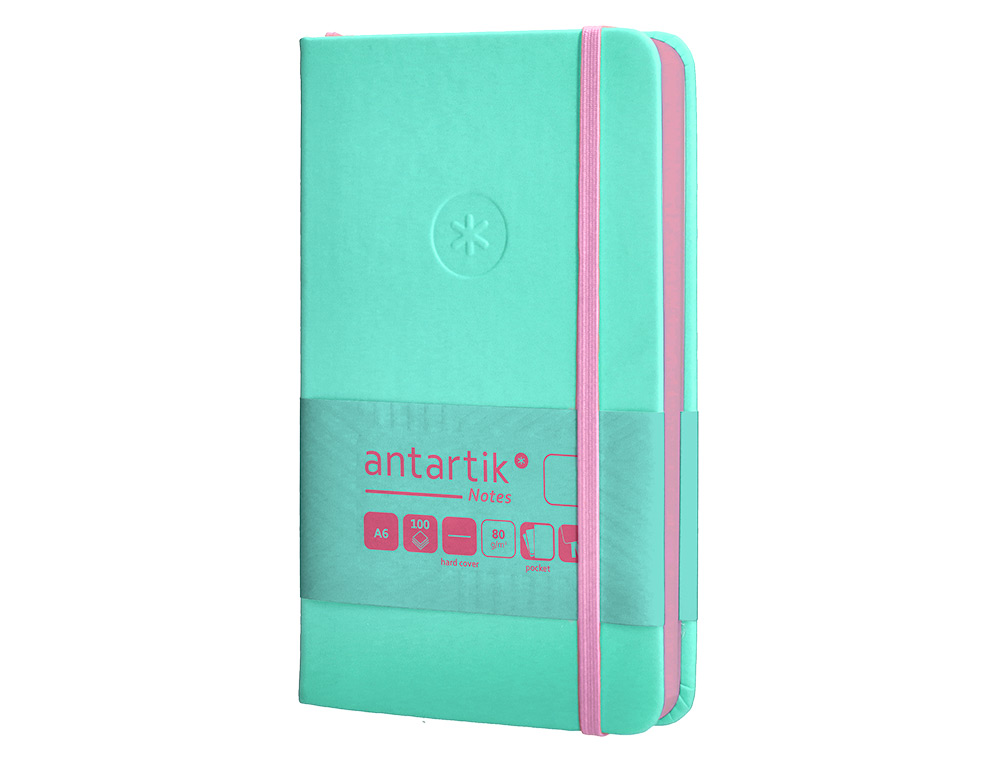 CADERNO COM ELASTICO ANTARTIK NOTES CAPA DURA A6 LISO ROSA E TURQUESA 100 FOLHAS 80 GR FSC