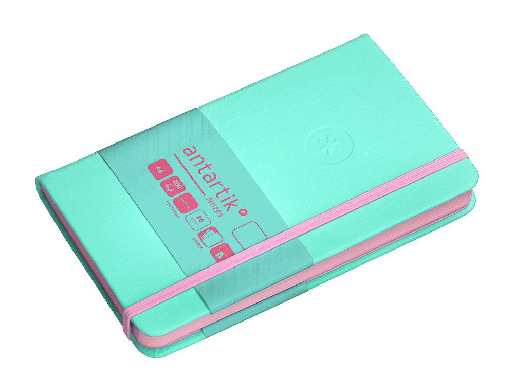 CADERNO COM ELASTICO ANTARTIK NOTES CAPA DURA A6 LISO ROSA E TURQUESA 100 FOLHAS 80 GR FSC