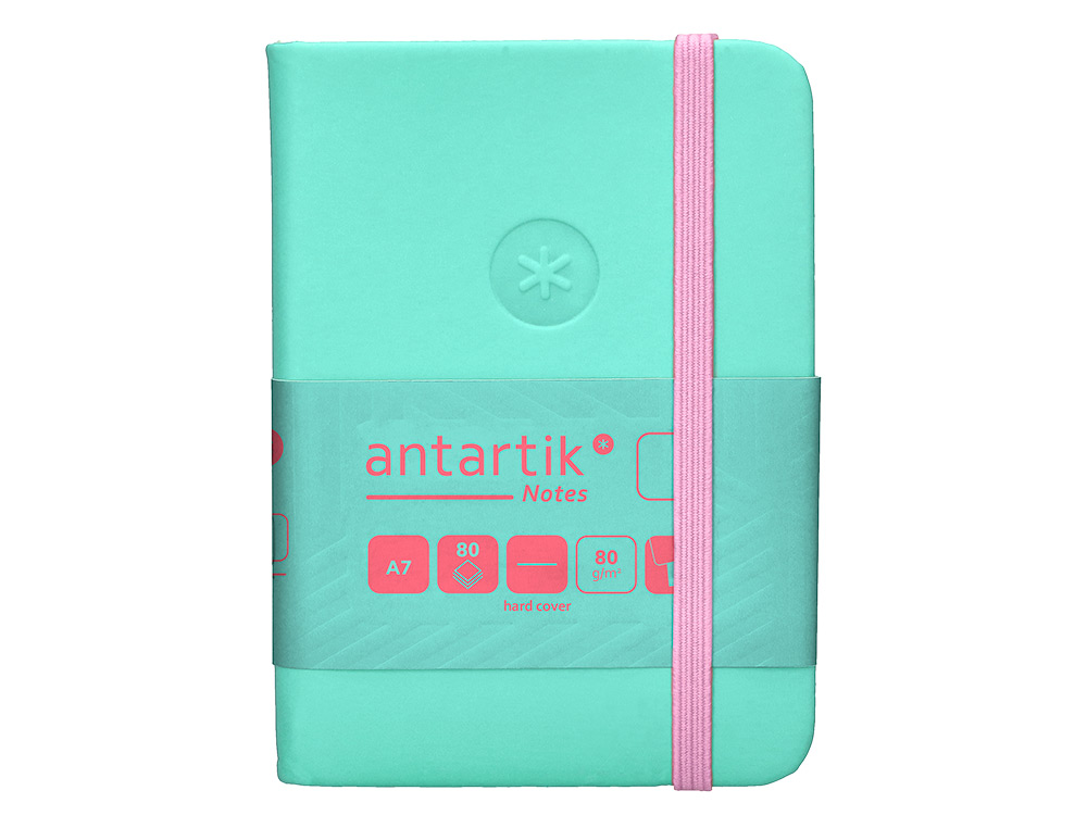 CADERNO COM ELASTICO ANTARTIK NOTES CAPA DURA A7 LISO ROSA E TURQUESA 80 FOLHAS 80 GR FSC