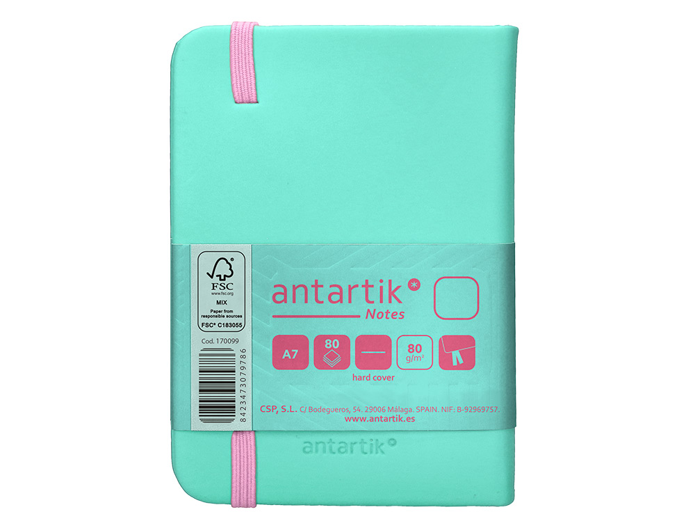 CADERNO COM ELASTICO ANTARTIK NOTES CAPA DURA A7 LISO ROSA E TURQUESA 80 FOLHAS 80 GR FSC