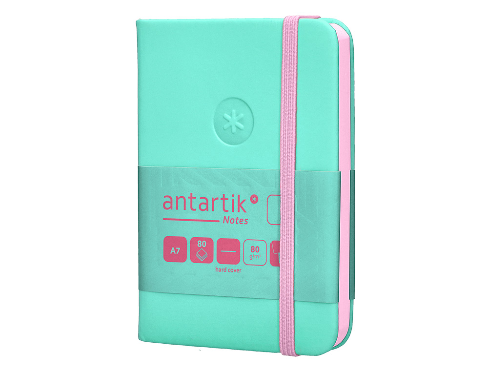 CADERNO COM ELASTICO ANTARTIK NOTES CAPA DURA A7 LISO ROSA E TURQUESA 80 FOLHAS 80 GR FSC