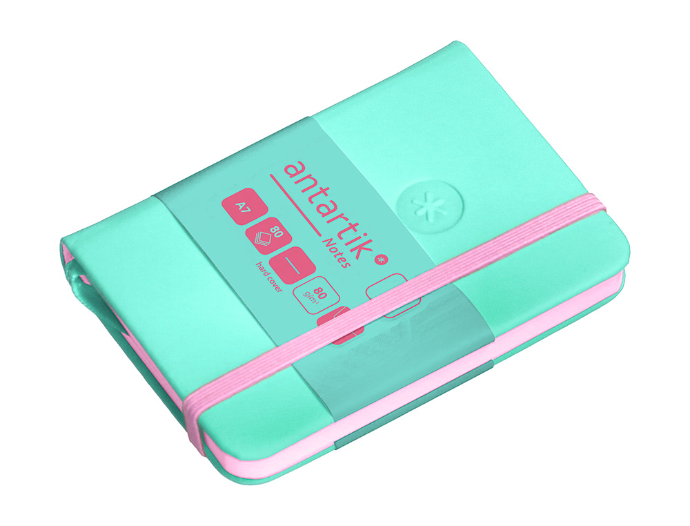 CADERNO COM ELASTICO ANTARTIK NOTES CAPA DURA A7 LISO ROSA E TURQUESA 80 FOLHAS 80 GR FSC