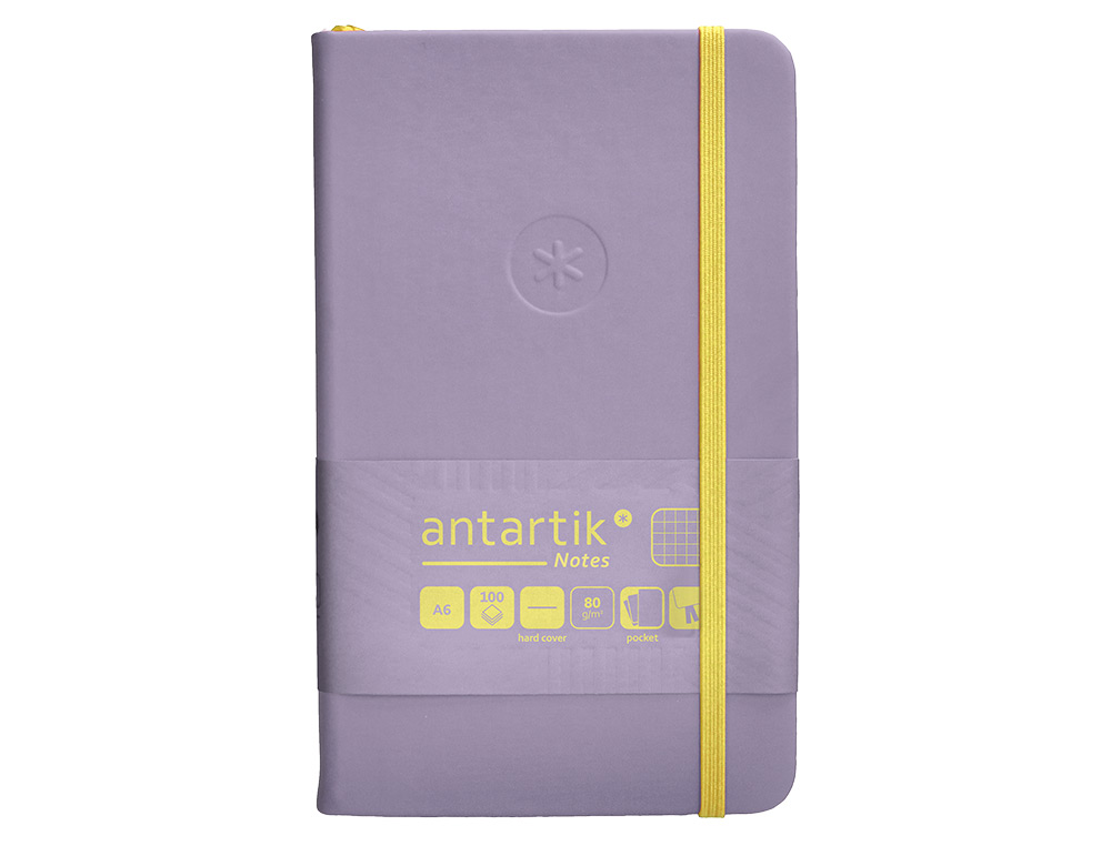 CADERNO COM ELASTICO ANTARTIK NOTES CAPA DURA A6 QUADRICULADO ROXO E AMARELO 100 FOLHAS 80 GR FSC