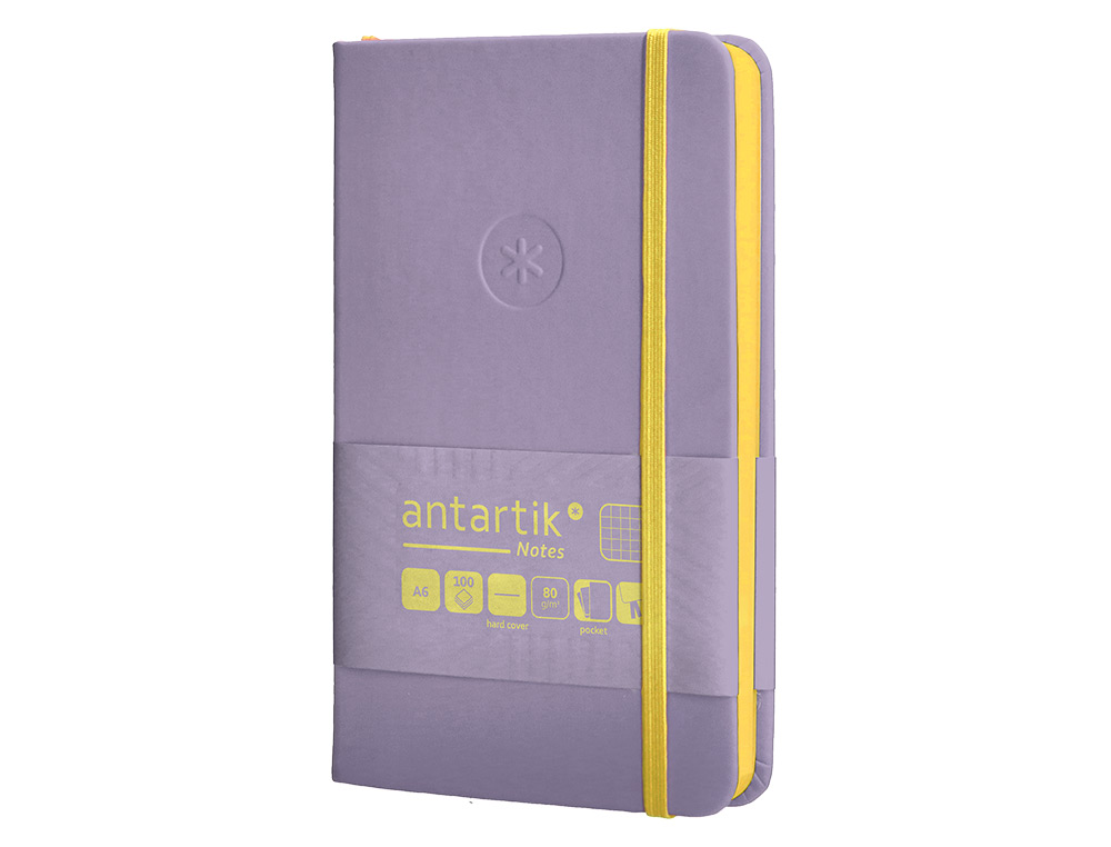 CADERNO COM ELASTICO ANTARTIK NOTES CAPA DURA A6 QUADRICULADO ROXO E AMARELO 100 FOLHAS 80 GR FSC