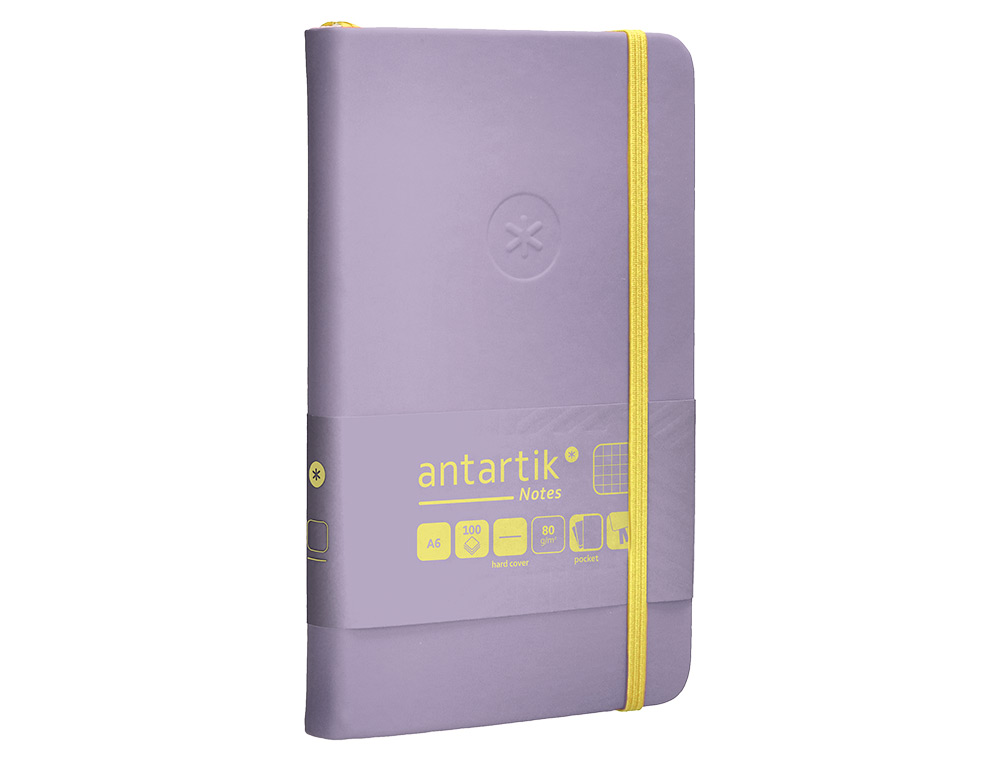 CADERNO COM ELASTICO ANTARTIK NOTES CAPA DURA A6 QUADRICULADO ROXO E AMARELO 100 FOLHAS 80 GR FSC