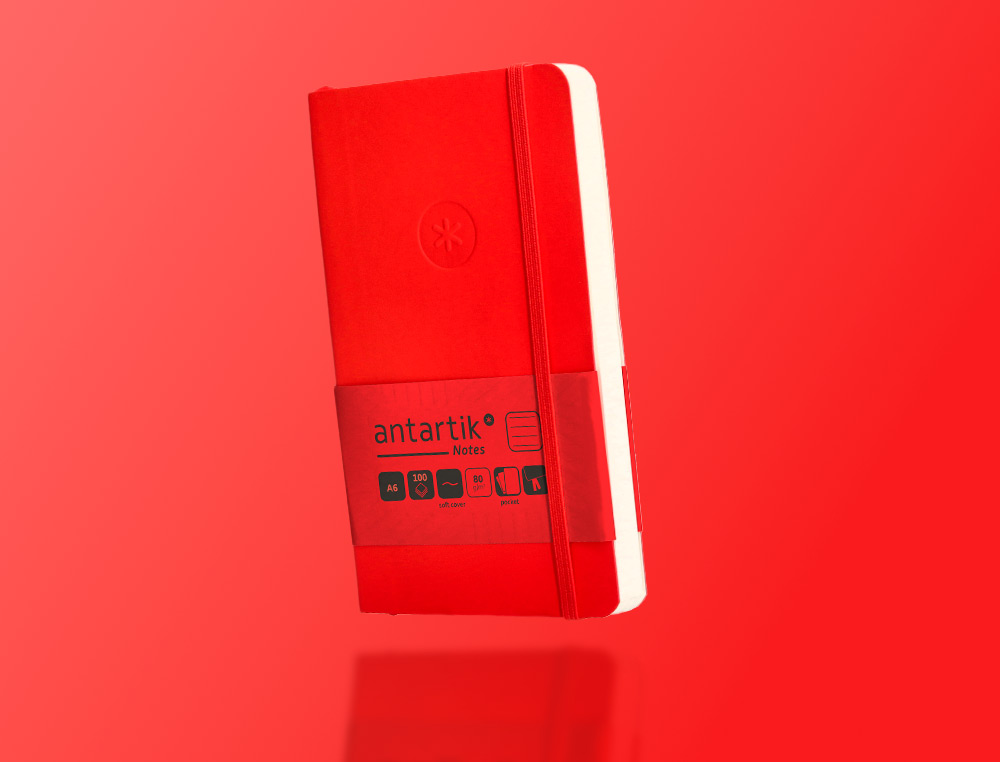 CADERNO COM ELASTICO ANTARTIK NOTES CAPA MOLE A6 PAUTADO VERMELHO 100 FOLHAS 80 GR FSC