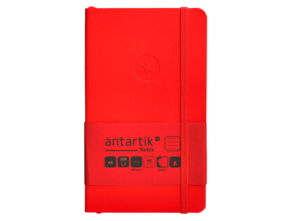 CADERNO COM ELASTICO ANTARTIK NOTES CAPA MOLE A6 PAUTADO VERMELHO 100 FOLHAS 80 GR FSC