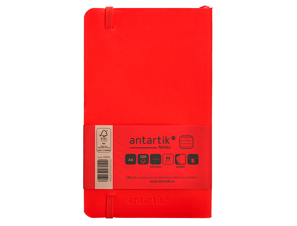 CADERNO COM ELASTICO ANTARTIK NOTES CAPA MOLE A6 PAUTADO VERMELHO 100 FOLHAS 80 GR FSC