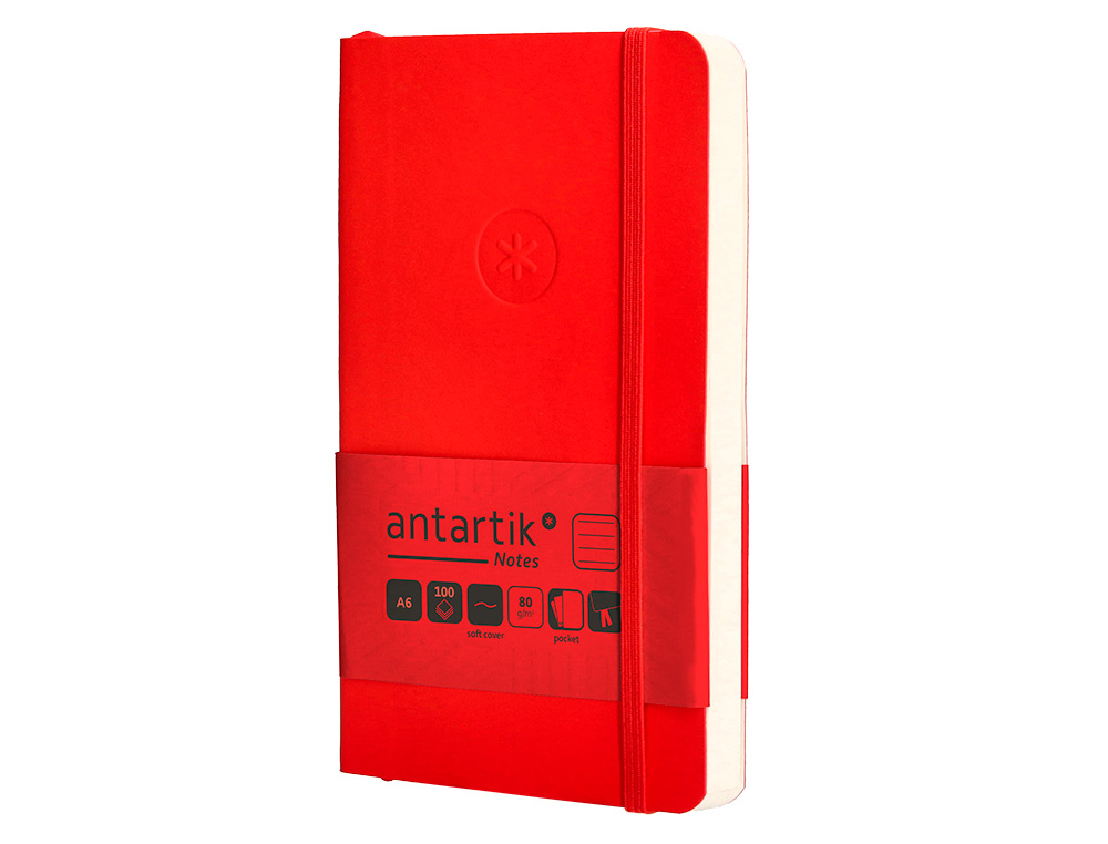 CADERNO COM ELASTICO ANTARTIK NOTES CAPA MOLE A6 PAUTADO VERMELHO 100 FOLHAS 80 GR FSC