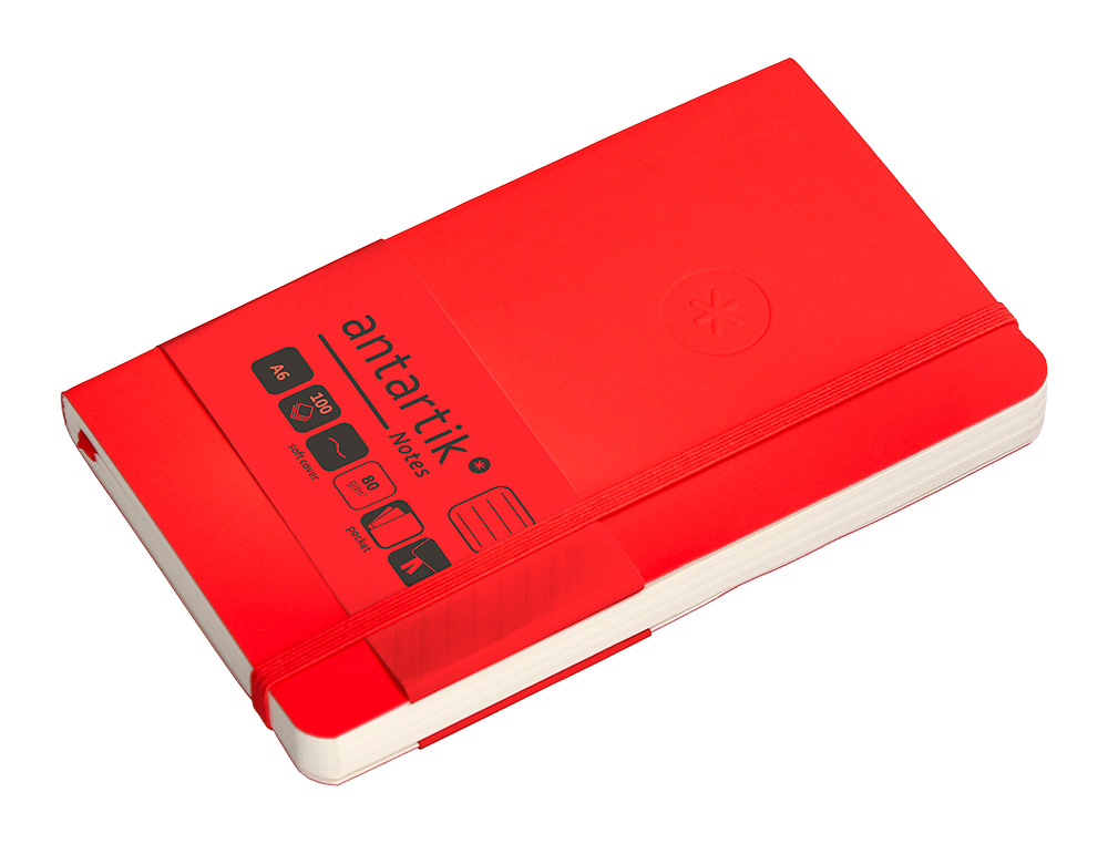 CADERNO COM ELASTICO ANTARTIK NOTES CAPA MOLE A6 PAUTADO VERMELHO 100 FOLHAS 80 GR FSC