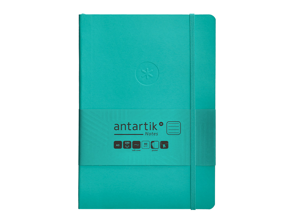 CADERNO COM ELASTICO ANTARTIK NOTES CAPA MOLE A5 PAUTADO TURQUESA 80 FOLHAS 80 GR FSC