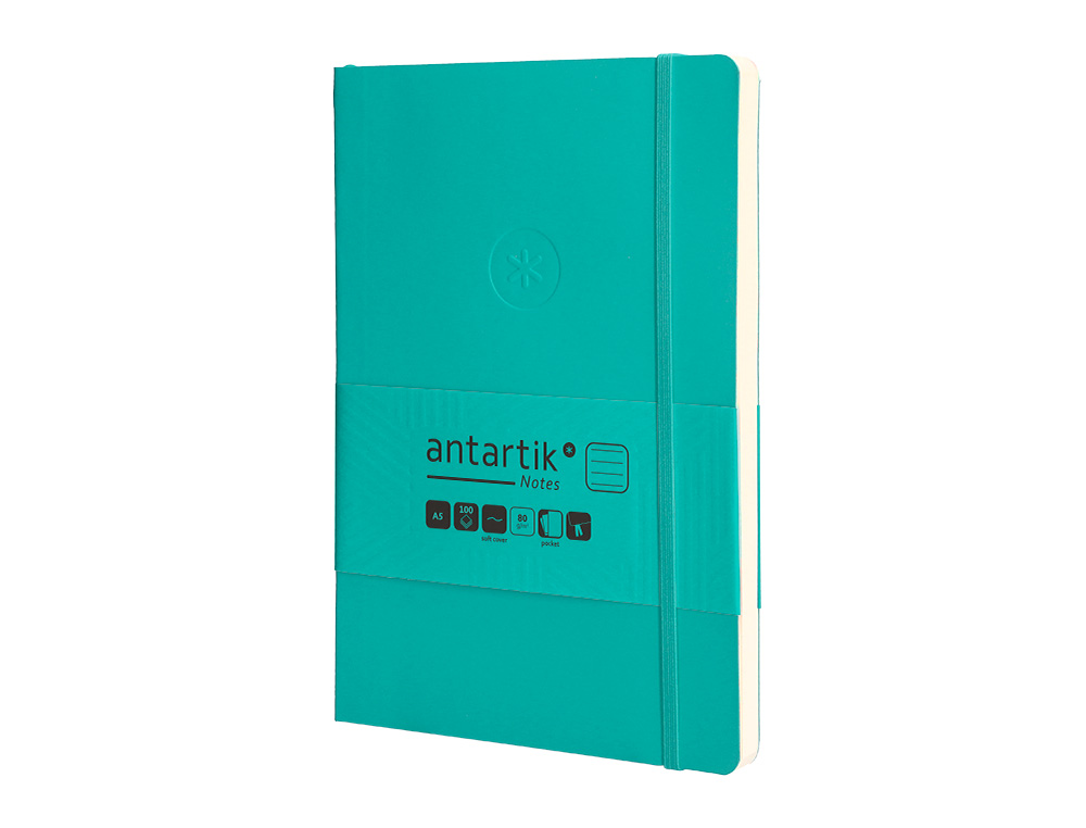 CADERNO COM ELASTICO ANTARTIK NOTES CAPA MOLE A5 PAUTADO TURQUESA 80 FOLHAS 80 GR FSC