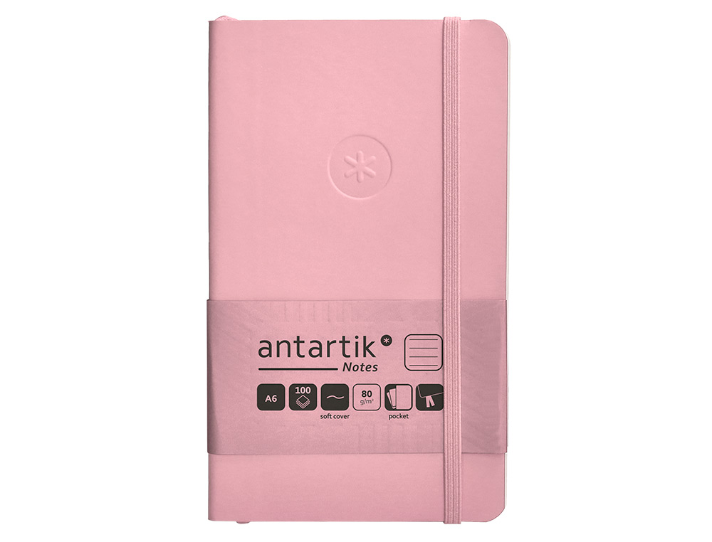 CADERNO COM ELASTICO ANTARTIK NOTES CAPA MOLE A6 PAUTADO ROSA PASTEL 100 FOLHAS 80 GR FSC