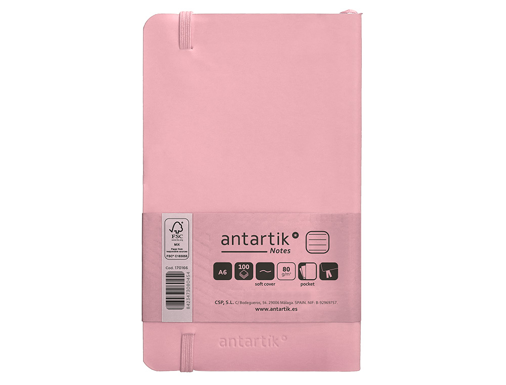 CADERNO COM ELASTICO ANTARTIK NOTES CAPA MOLE A6 PAUTADO ROSA PASTEL 100 FOLHAS 80 GR FSC