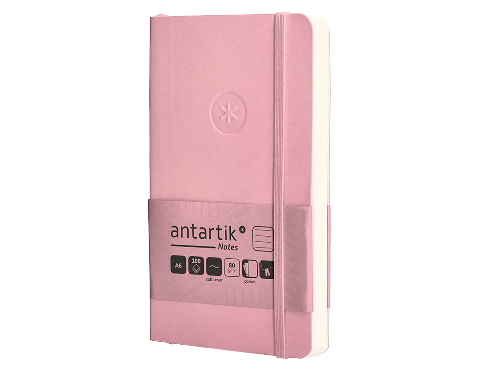 CADERNO COM ELASTICO ANTARTIK NOTES CAPA MOLE A6 PAUTADO ROSA PASTEL 100 FOLHAS 80 GR FSC
