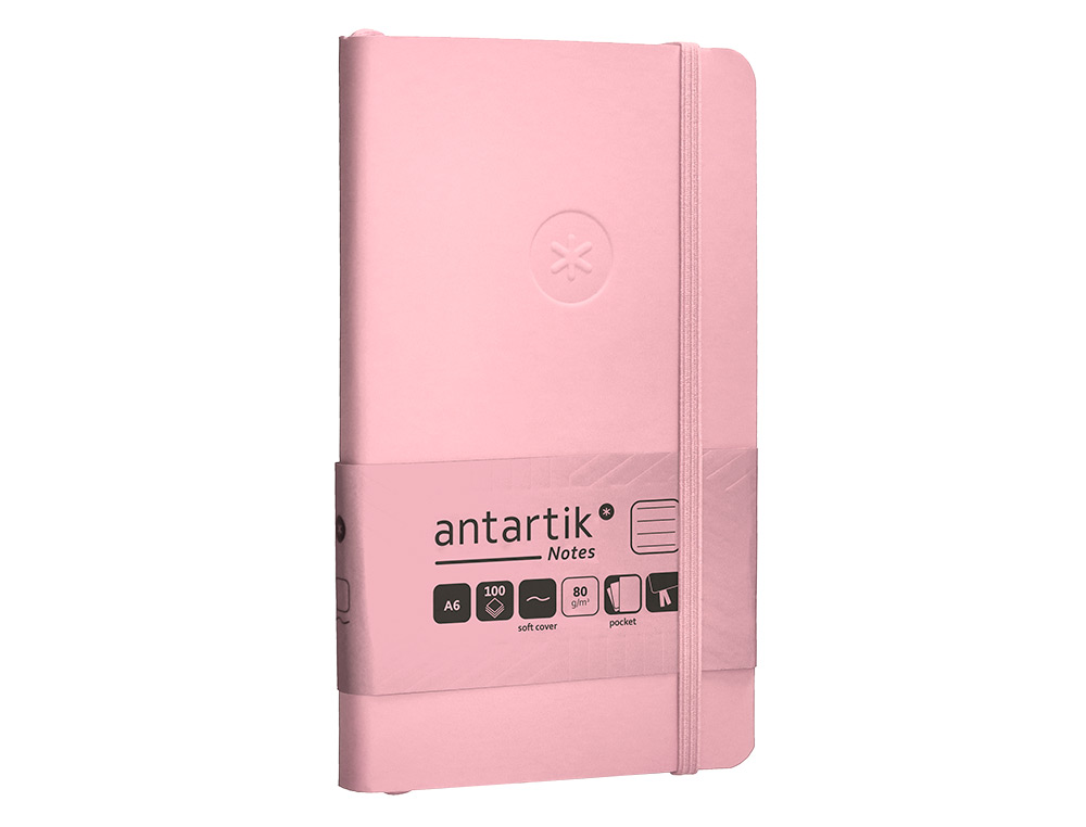 CADERNO COM ELASTICO ANTARTIK NOTES CAPA MOLE A6 PAUTADO ROSA PASTEL 100 FOLHAS 80 GR FSC