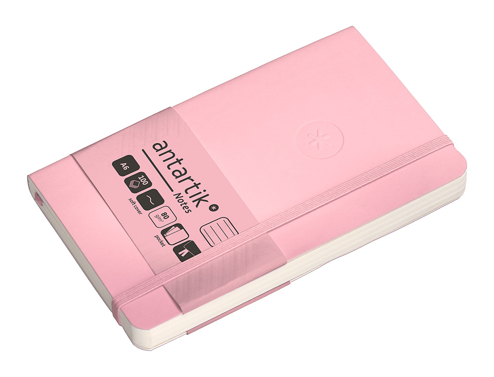 CADERNO COM ELASTICO ANTARTIK NOTES CAPA MOLE A6 PAUTADO ROSA PASTEL 100 FOLHAS 80 GR FSC