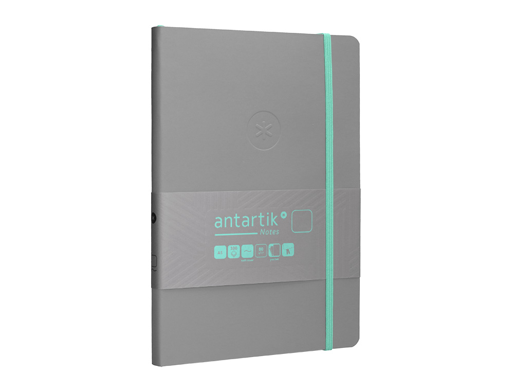 CADERNO COM ELASTICO ANTARTIK NOTES CAPA MOLE A5 LISO CINZA E TURQUESA 80 FOLHAS 80 GR FSC