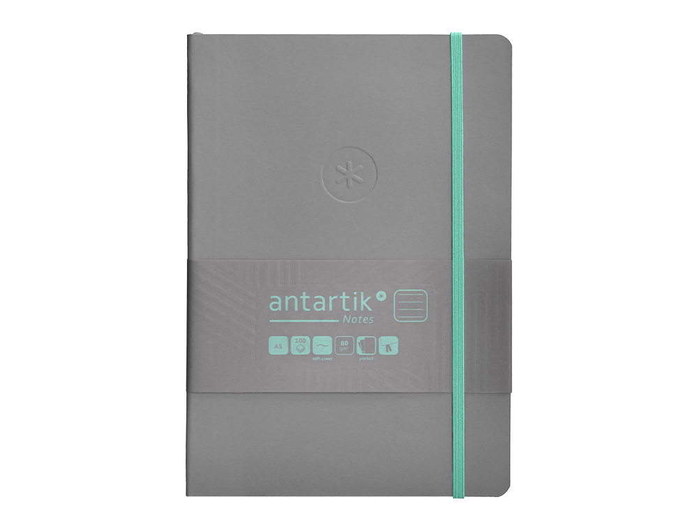 CADERNO COM ELASTICO ANTARTIK NOTES CAPA MOLE A5 PAUTADO CINZA E TURQUESA 80 FOLHAS 80 GR FSC