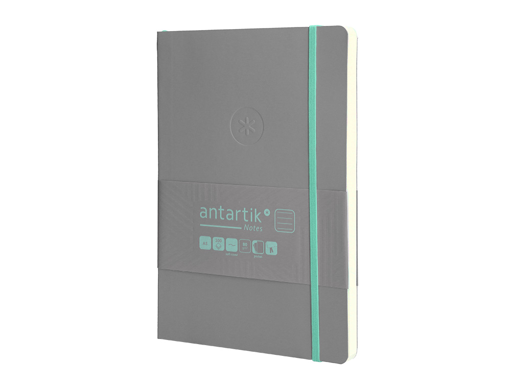 CADERNO COM ELASTICO ANTARTIK NOTES CAPA MOLE A5 PAUTADO CINZA E TURQUESA 80 FOLHAS 80 GR FSC
