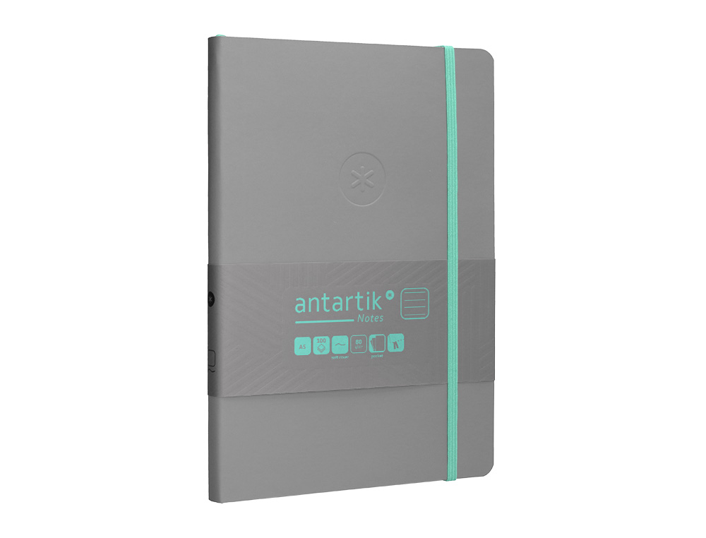 CADERNO COM ELASTICO ANTARTIK NOTES CAPA MOLE A5 PAUTADO CINZA E TURQUESA 80 FOLHAS 80 GR FSC