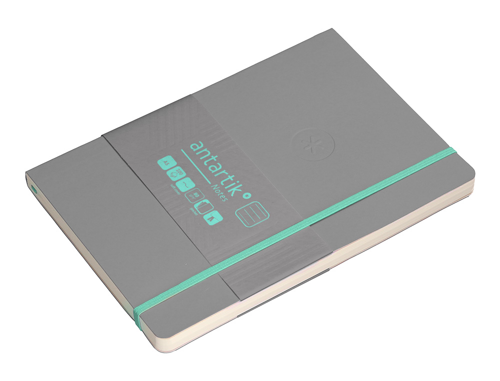 CADERNO COM ELASTICO ANTARTIK NOTES CAPA MOLE A5 PAUTADO CINZA E TURQUESA 80 FOLHAS 80 GR FSC