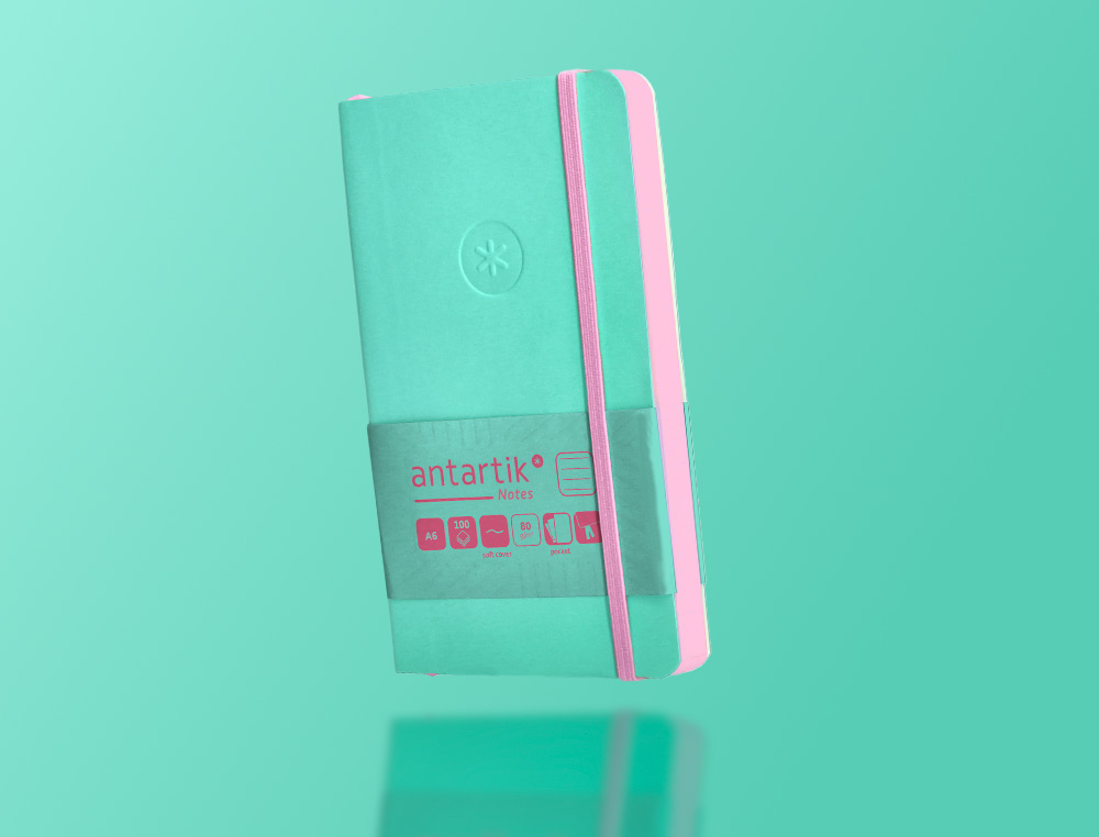 CADERNO COM ELASTICO ANTARTIK NOTES CAPA MOLE A6 PAUTADO ROSA E TURQUESA 100 FOLHAS 80 GR FSC