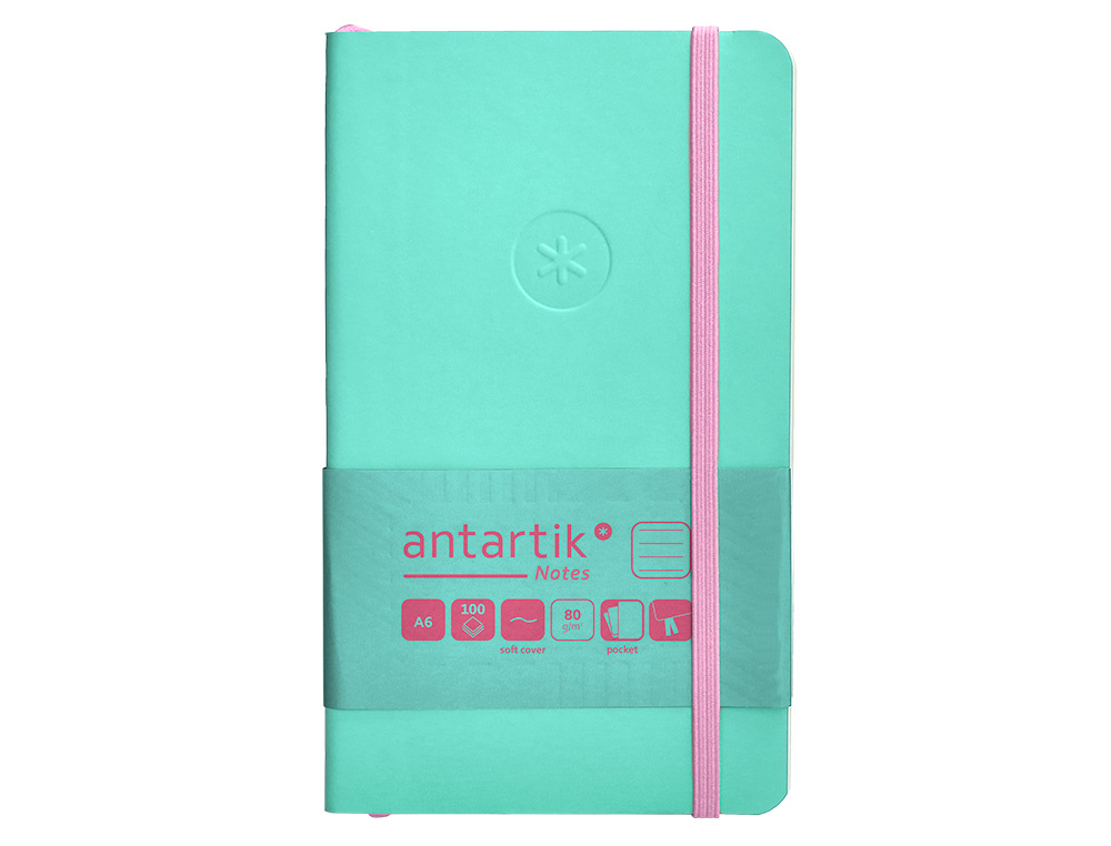 CADERNO COM ELASTICO ANTARTIK NOTES CAPA MOLE A6 PAUTADO ROSA E TURQUESA 100 FOLHAS 80 GR FSC