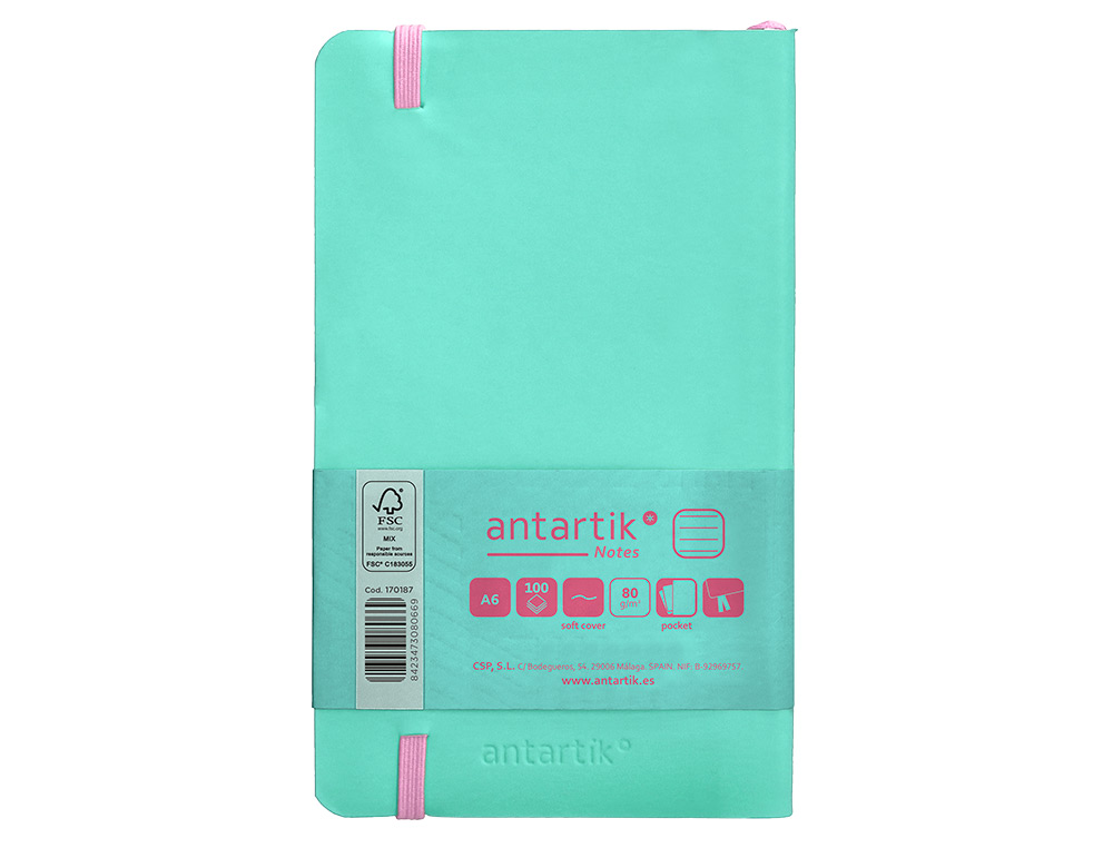 CADERNO COM ELASTICO ANTARTIK NOTES CAPA MOLE A6 PAUTADO ROSA E TURQUESA 100 FOLHAS 80 GR FSC
