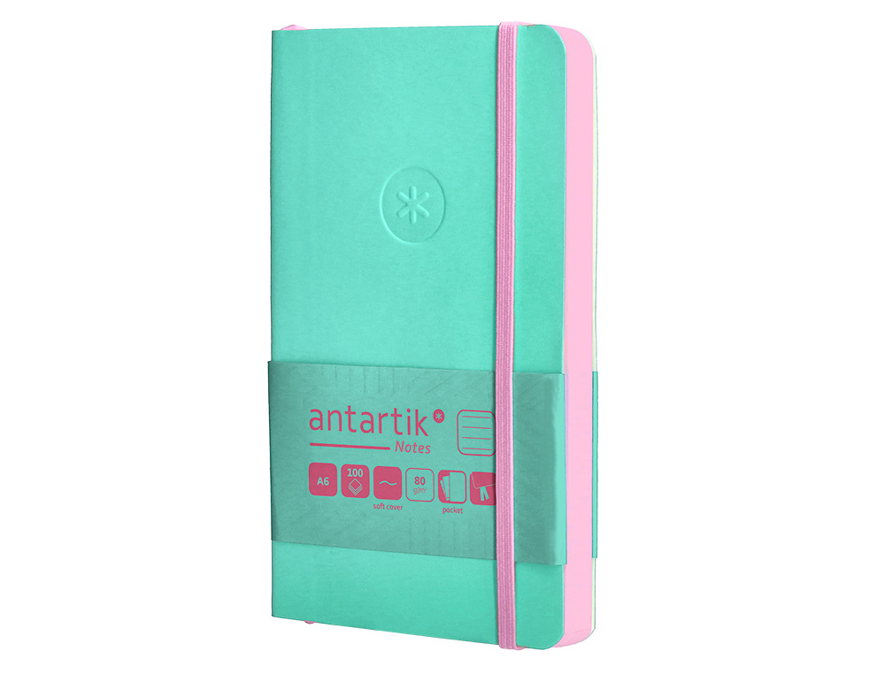 CADERNO COM ELASTICO ANTARTIK NOTES CAPA MOLE A6 PAUTADO ROSA E TURQUESA 100 FOLHAS 80 GR FSC