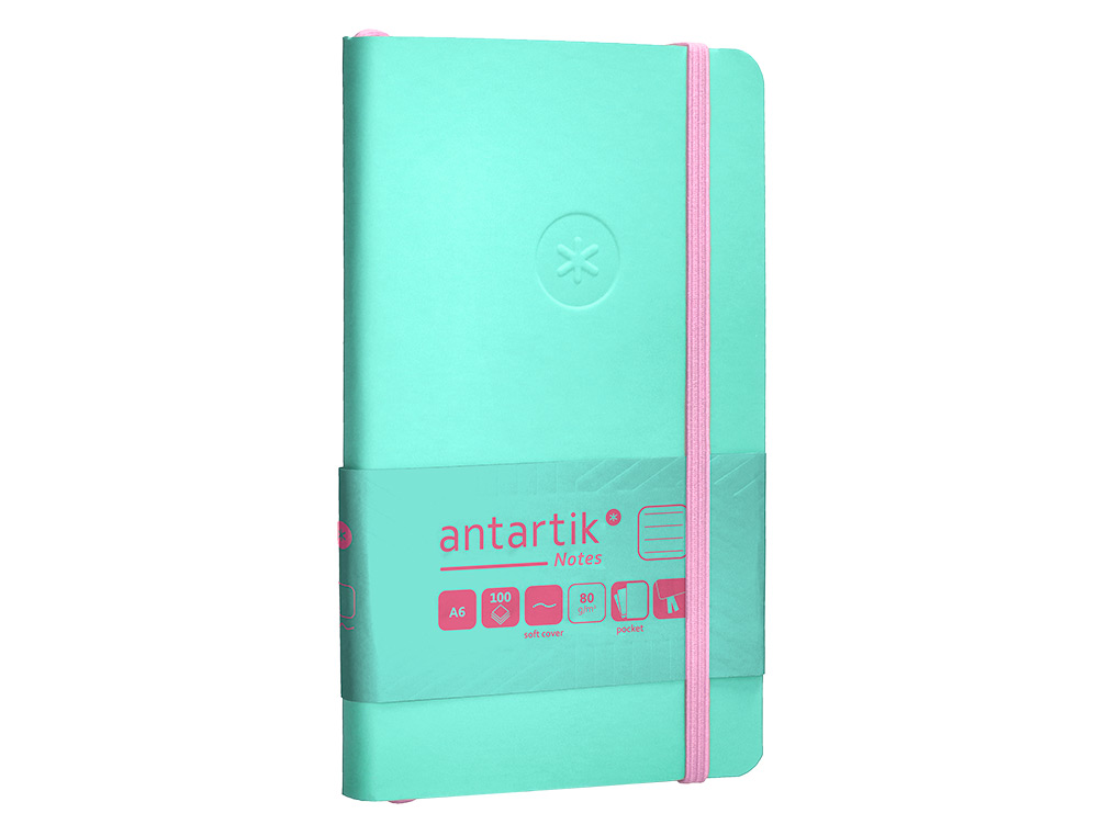 CADERNO COM ELASTICO ANTARTIK NOTES CAPA MOLE A6 PAUTADO ROSA E TURQUESA 100 FOLHAS 80 GR FSC