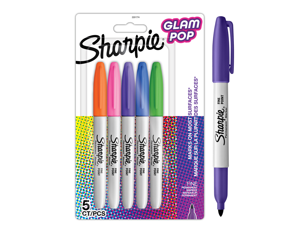 MARCADOR SHARPIE PERMANENTE FINO GLAM POP BLISTER DE 5 UNIDADES CORES SORTIDAS