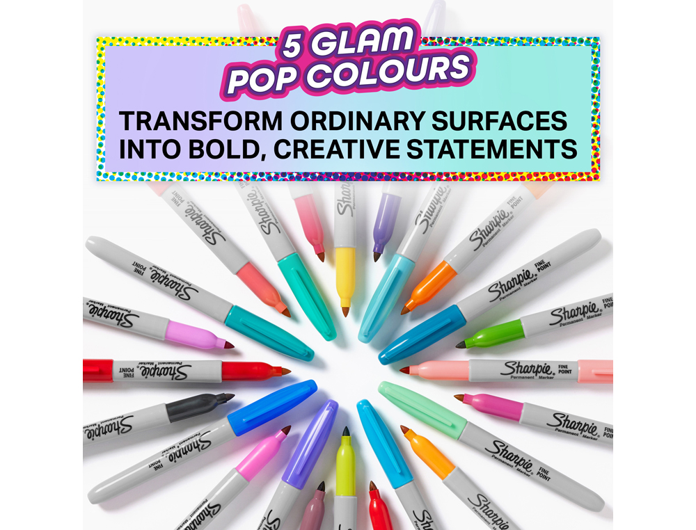 MARCADOR SHARPIE PERMANENTE FINO GLAM POP BLISTER DE 5 UNIDADES CORES SORTIDAS