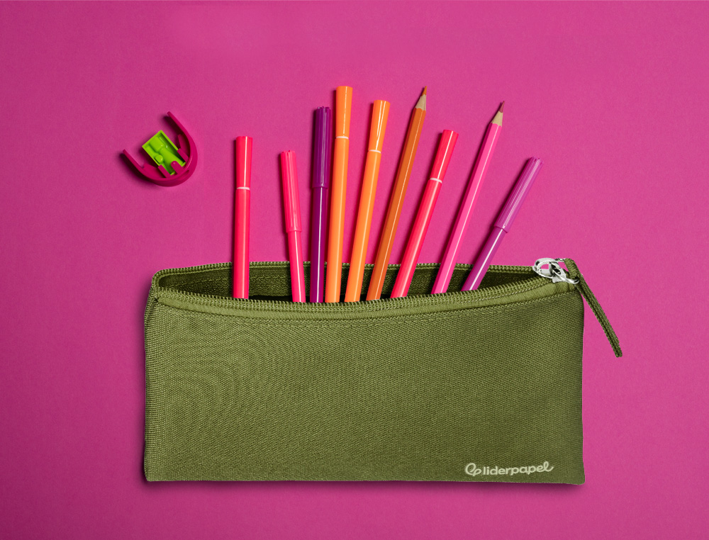 ESTOJO ESCOLAR LIDERPAPEL PLANO LARGO UM FECHO 200X100 MM VERDE MILITAR