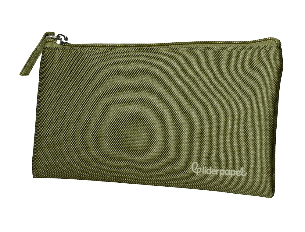 ESTOJO ESCOLAR LIDERPAPEL PLANO LARGO UM FECHO 200X100 MM VERDE MILITAR