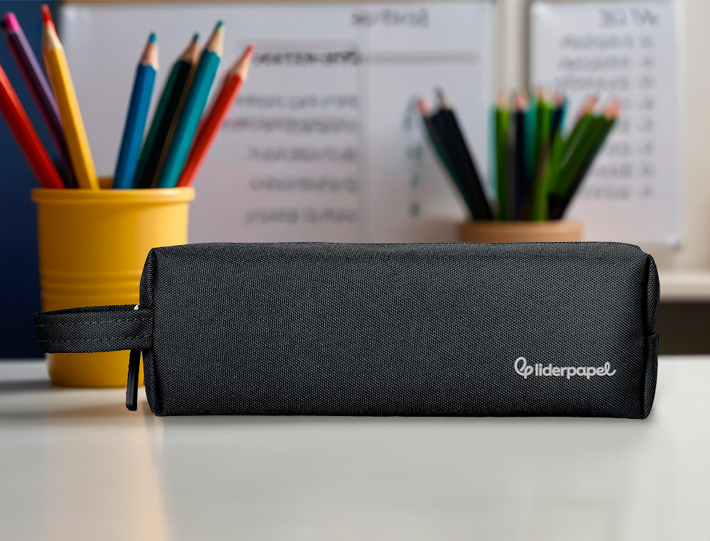 ESTOJO ESCOLAR LIDERPAPEL RETANGULAR COM ASA 210X70 MM PRETO