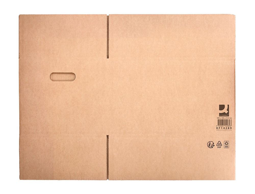 CAIXA PARA EMBALAR Q-CONNECT AMERICANA ULTRA RESISTENTE COM ASAS CARTAO CANAL DUPLO 7 MM COR KRAFT 500X340X310 MM
