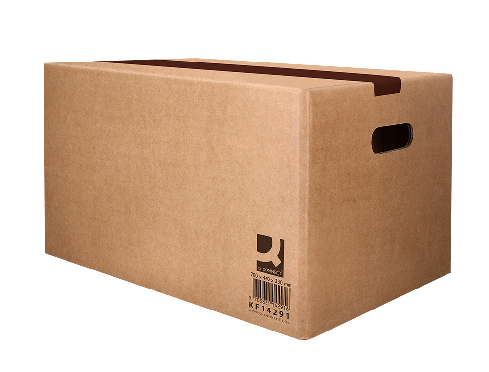 CAIXA PARA EMBALAR Q-CONNECT AMERICANA ULTRA RESISTENTE COM ASAS CARTAO CANAL DUPLO 7 MM COR KRAFT 700X440X330 MM