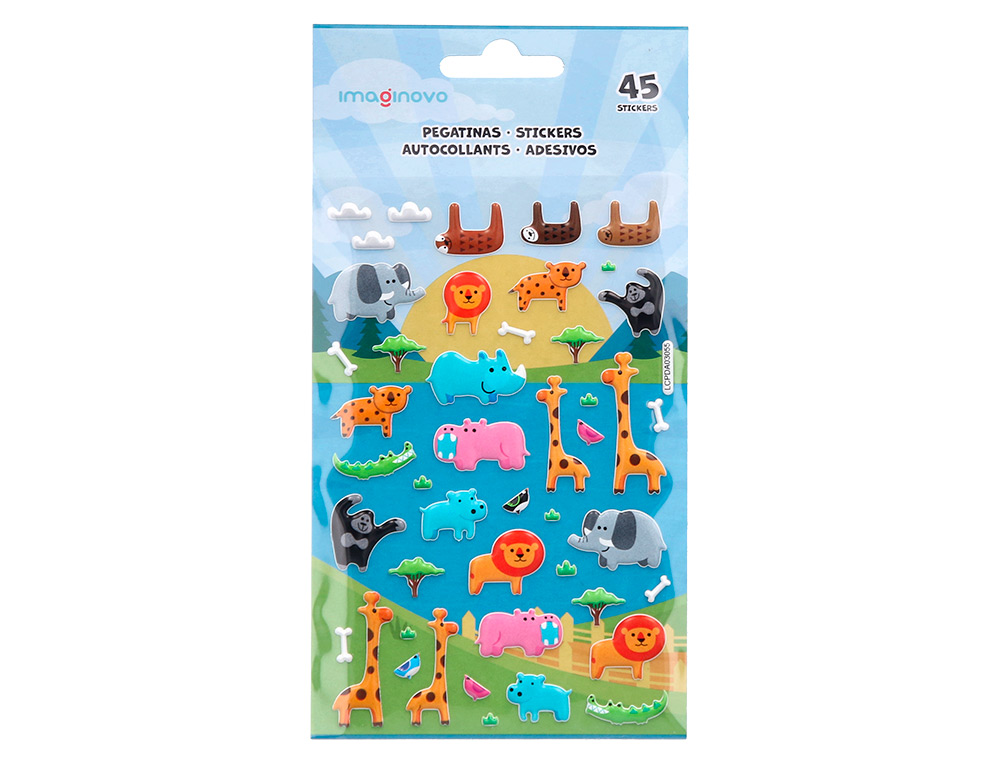 AUTOCOLANTES IMAGINOVO CUTE ANIMALS SAFARI COM RELEVO 190X105 MM EM BLISTER