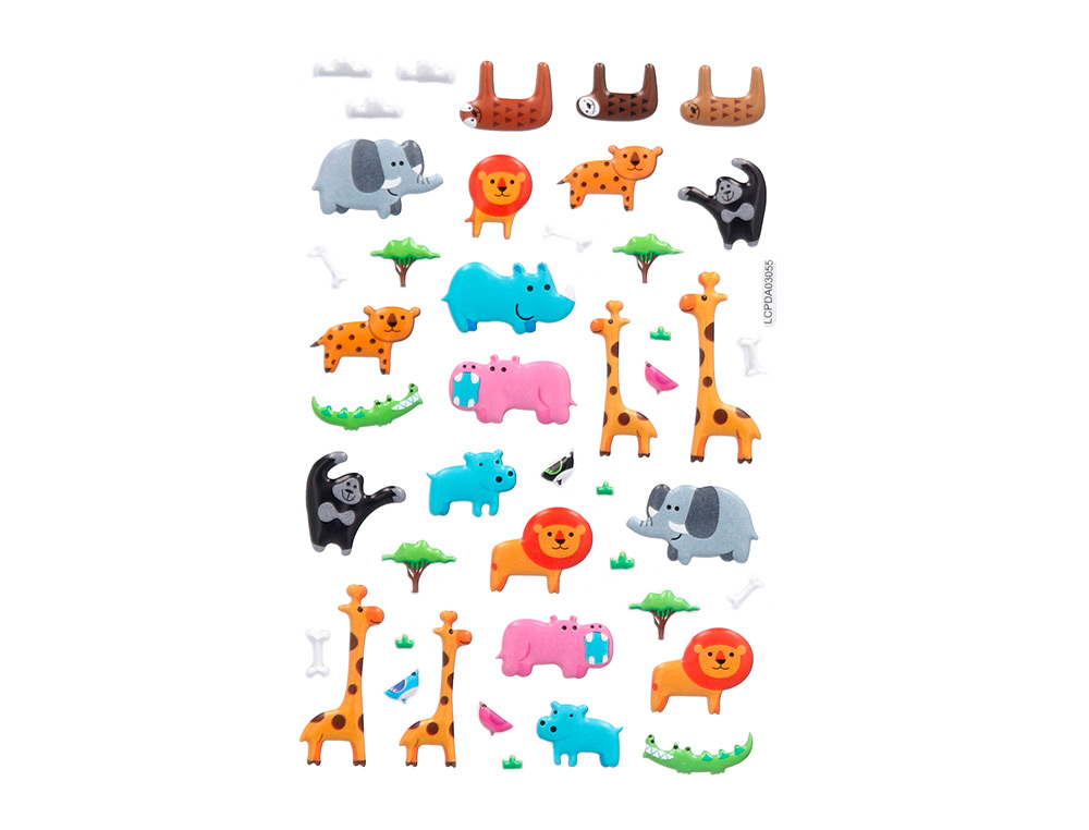 AUTOCOLANTES IMAGINOVO CUTE ANIMALS SAFARI COM RELEVO 190X105 MM EM BLISTER