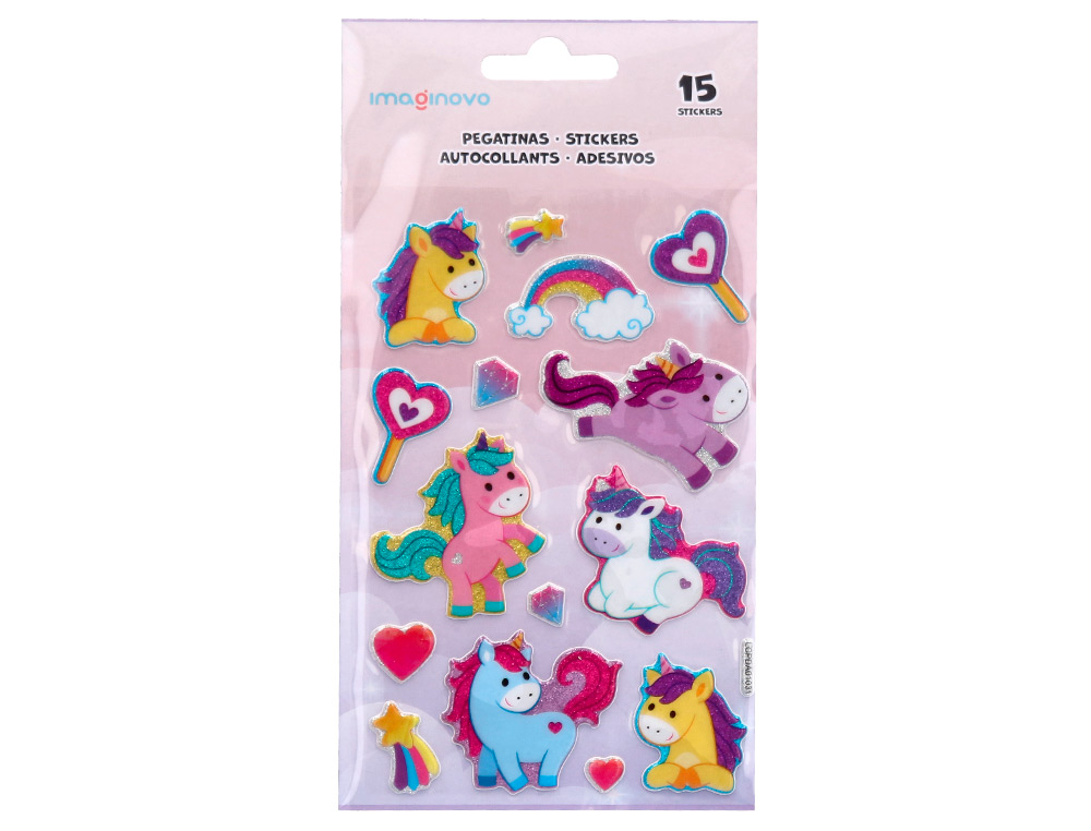 AUTOCOLANTES IMAGINOVO UNICORNIOS MAGIC DREAMS COM BRILHO 190X105 MM EM BLISTER