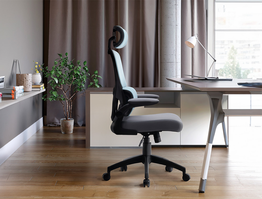 CADEIRA DE DIRECAO Q-CONNECT SORRENTO TECIDO BASE METALICA ALT MAX 1320 LAR 650 PROF 600 MM RODAS PREMIUM AZUL-CINZA