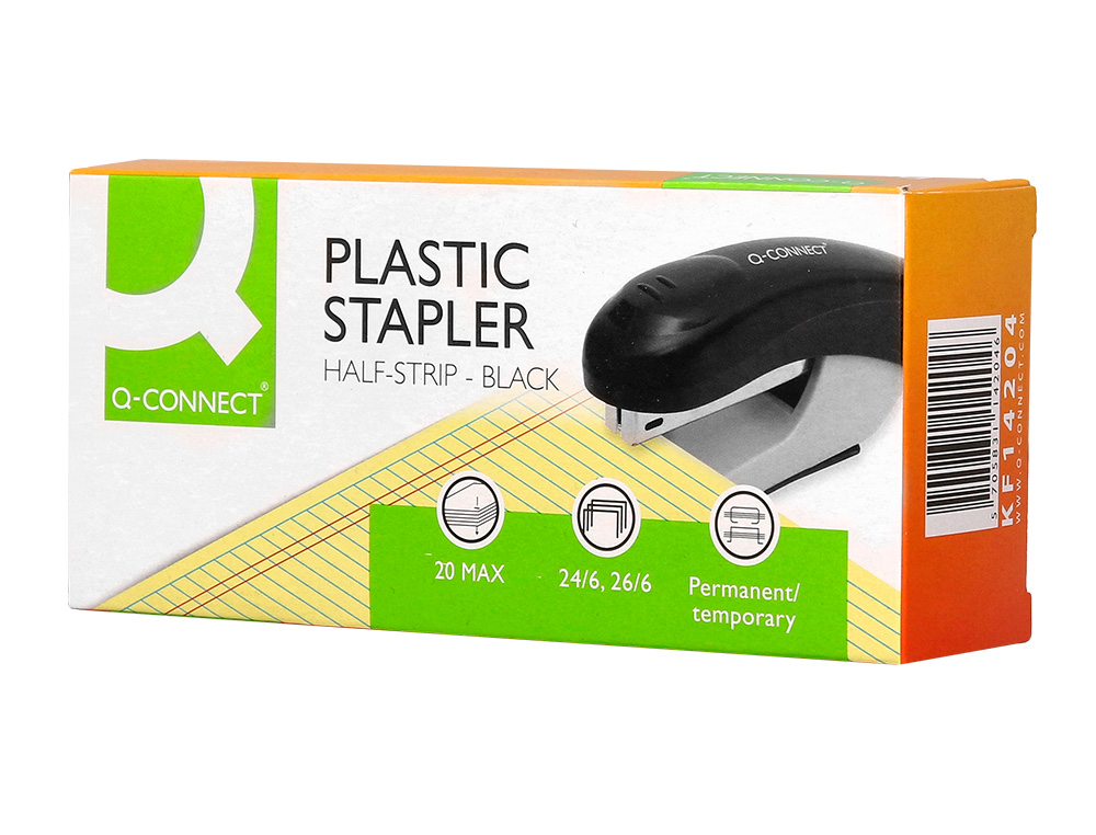 AGRAFADOR Q-CONNECT KF14204 PLASTICO ABS PRETO CAPACIDADE 20 FOLHAS