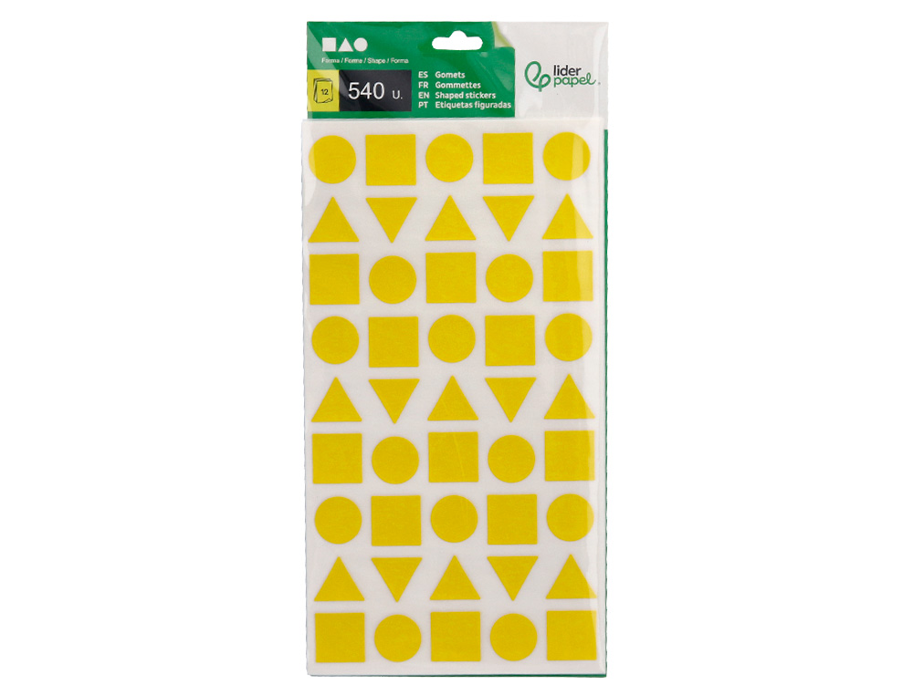 ETIQUETAS ESCOLAR LIDERPAPEL FIGURAS SORTIDAS BOLSA DE 12 FOLHAS FIGURAS GEOMETRICAS MEDIAS CORES SORTIDAS