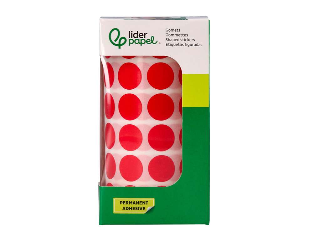 ETIQUETAS ESCOLAR LIDERPAPEL AUTOADESIVAS CIRCULOS 15 MM VERMELHO ROLO DE 2500 UNIDADES EM CAIXA DE CARTAO