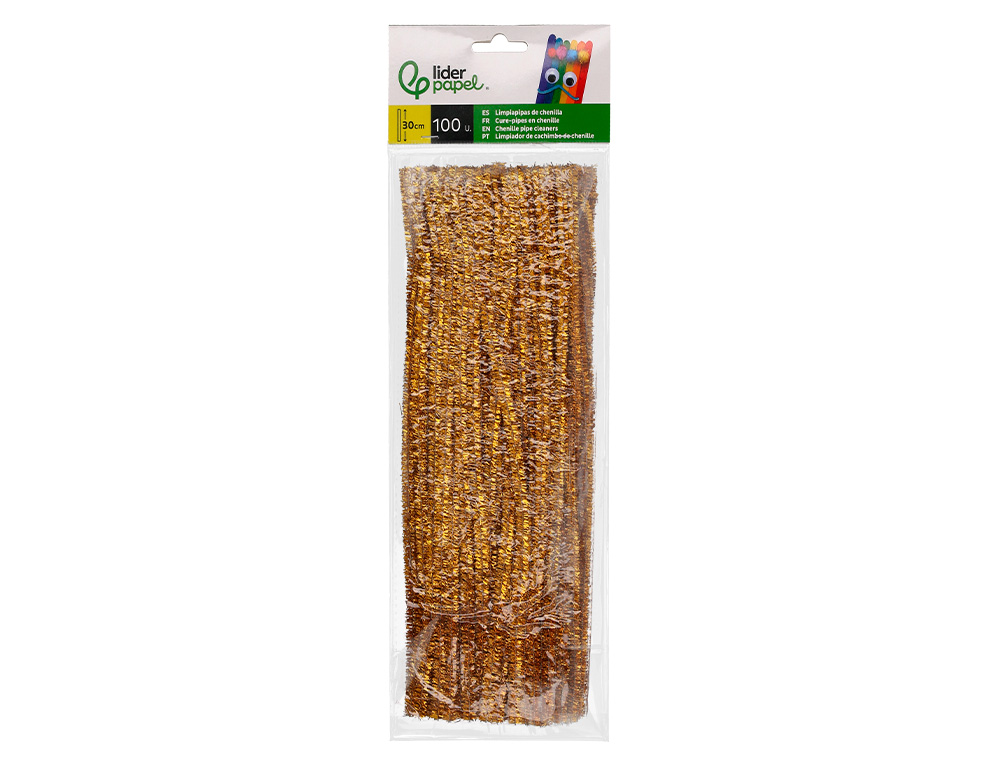 TIRAS DE CHENILLE LIDERPAPEL 30 CM COR OURO BOLSA DE 100 UNIDADES