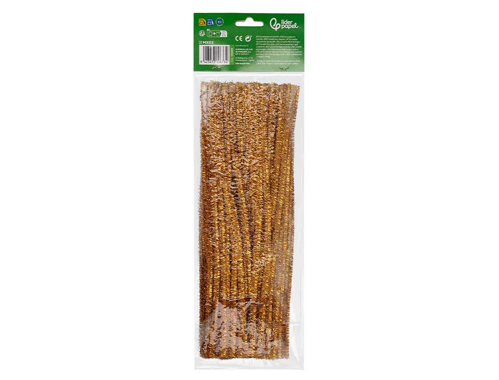 TIRAS DE CHENILLE LIDERPAPEL 30 CM COR OURO BOLSA DE 100 UNIDADES