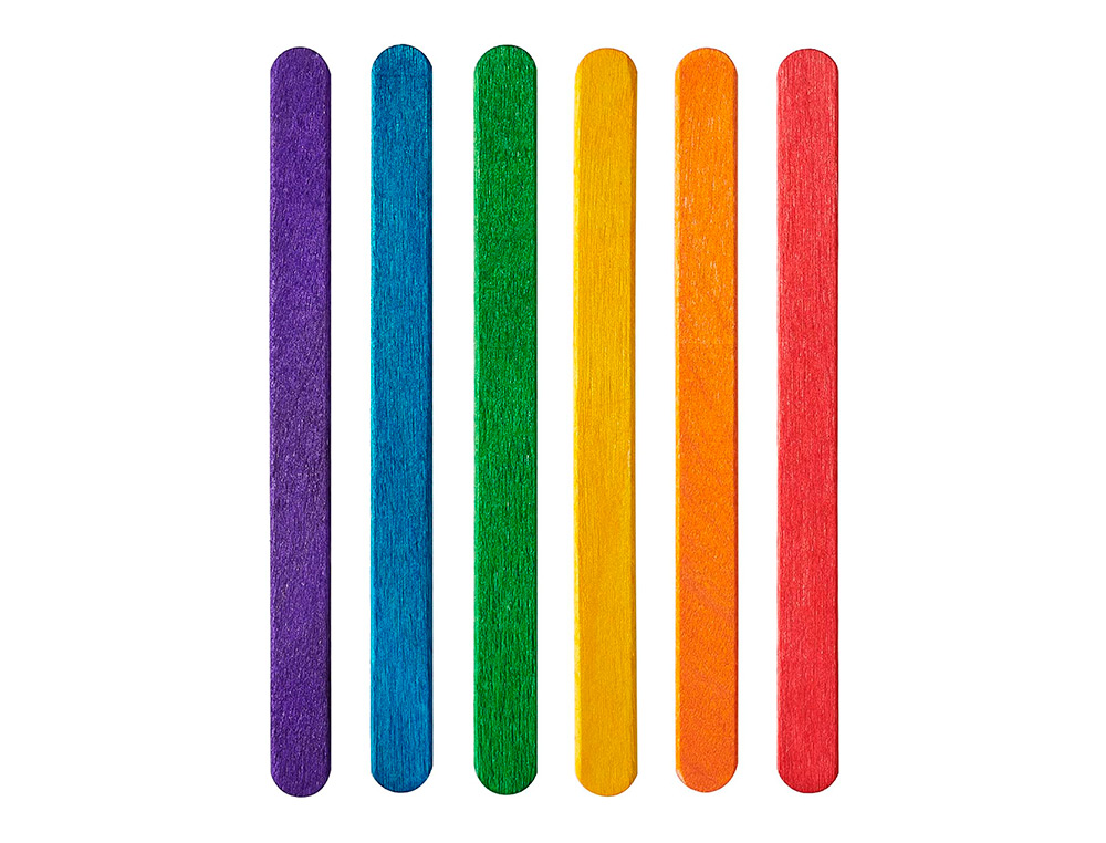 PALITOS DE MADEIRA LIDERPAPEL CORES SORTIDAS 15X1,8 CM BOLSA COM 50 UNIDADES